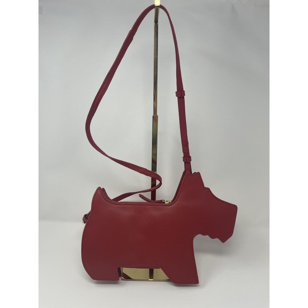 Radley Leather Crossbody Bag Womens Small Red Dog Shaped Cut Out Gold Trim - Picture 6 of 13